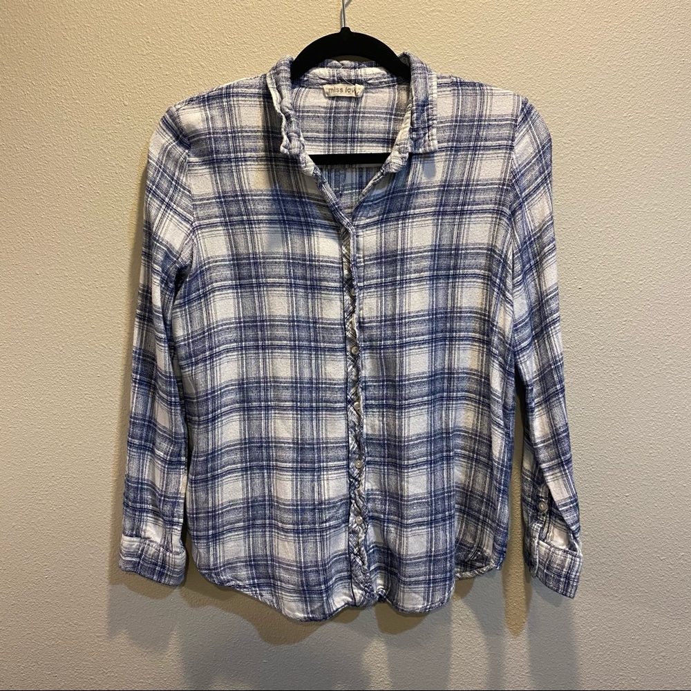 Navy and White Plaid Button Down Shirt